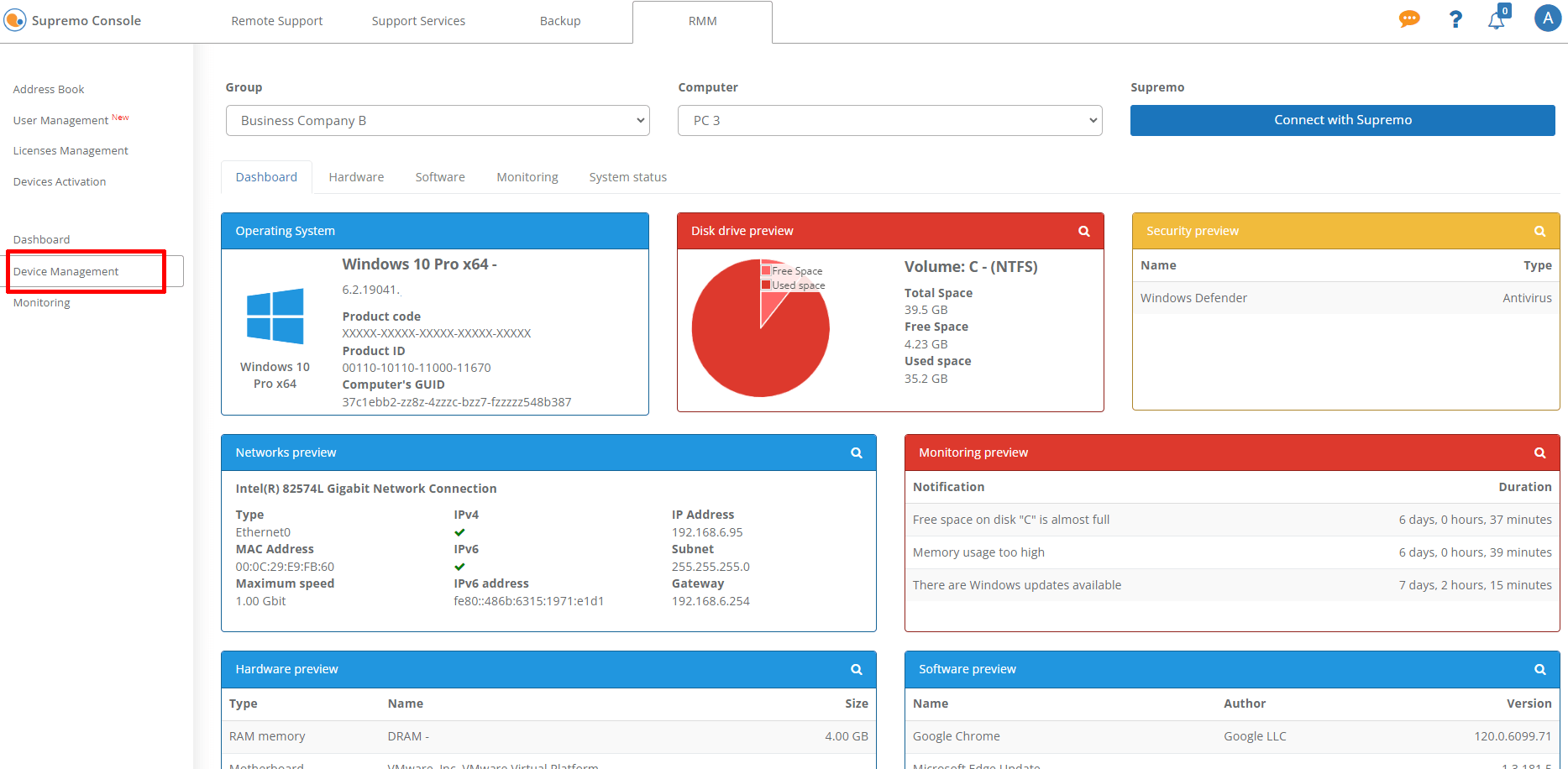 SupRemo Professional - monitorowanie urządzeń